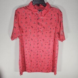 PGA Tour Pro Series Polo‎ Mens Medium Pink Golf Beach Palm Trees Casual AOP